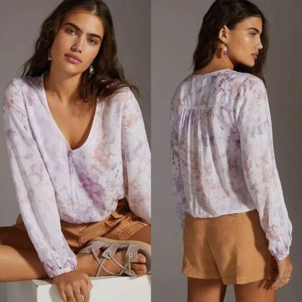Cloth‎ & Stone Anthropologie Tie Dye Top Womens XS Watercolor Artsy Boho Cottage